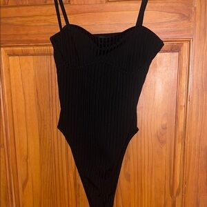 SHEIN Black Ribbed Scoop-Neck Bodysuit